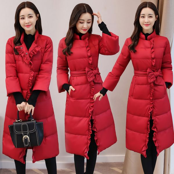 

red women winter jacket down cotton parka padded slim women's jackets long coat parkas mujer jaqueta feminina kj942, Black