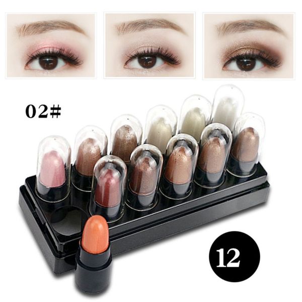

12pcs glitter eyes makeup waterproof pigment eye shadow white gold metallic shining glitter shimmer eyeshadow stick set
