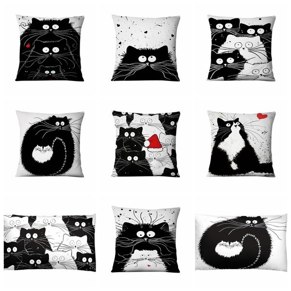 

home pillow decoration black and white cat printed cushion decorative pillow pencil illustration home decor sofa throw pillows