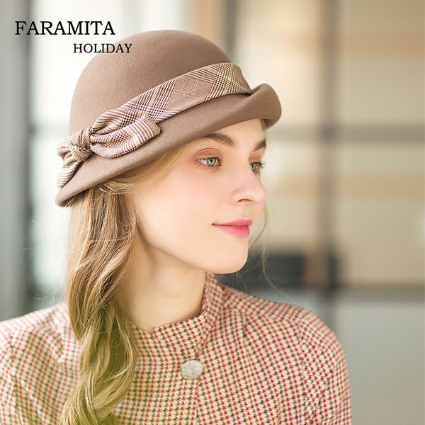 

faramita holiday wool bucket hat elegant women hats ladies winter autumn spring cap warm decoration female caps, Blue;gray