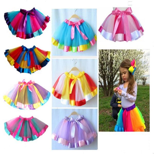 Girls Girls Summer Tuttu Dress Colore arcobaleno con nastro di seta Abiti di compleanno della gonna a bowknot abiti da principessa abbigliamento da festa