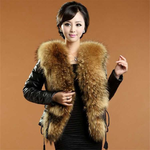 

copy of new fund of 2019 autumn winters is female brief paragraph raccoon fur coat collars, Black