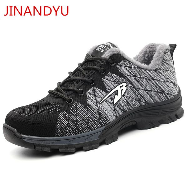 

fashion mens boots safety shoes warm breathable mesh anti-smashing steel toe caps anti-piercing mens work steel toe boots, Black
