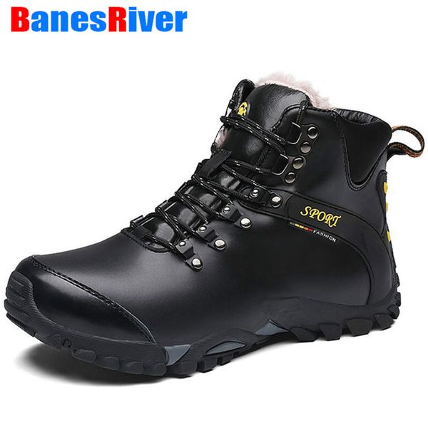 

new durable outsole popular comfy designer men winter leather boots male ankle snow warm fur tactical boot shoes chaussure homme, Black