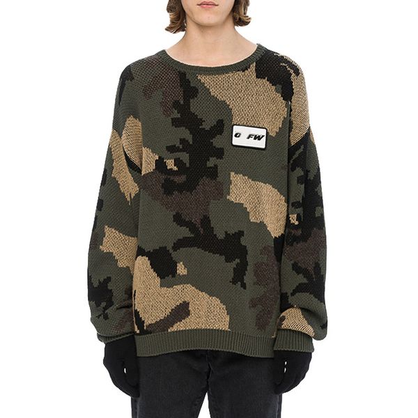 

new ow sweater off mens hoodie brand white pullover camouflage pullover cotton knit sweatshirts men luxury hoodies autumn warm, Black