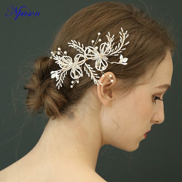 

pearl hairgrips bridal wedding hair jewelry full dress accessories pearl hairpin women tiara bride headwear hair clips j6257, Golden;white