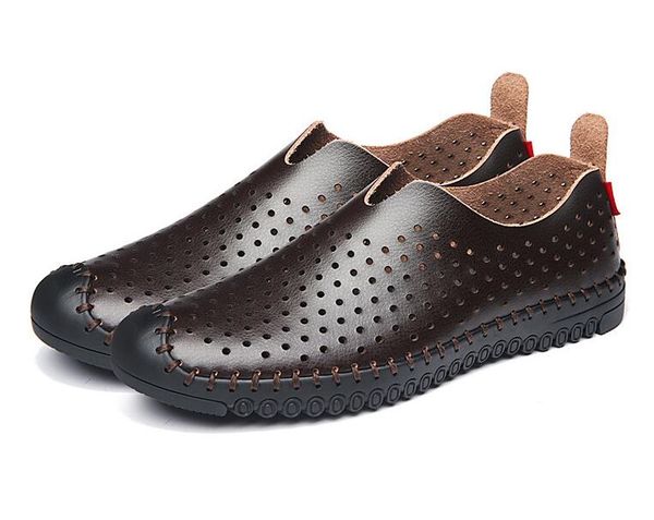 

spring summer new men shoes fashion simple man microporous genuine leather casual shoes men cool loafers flat shoes, Black