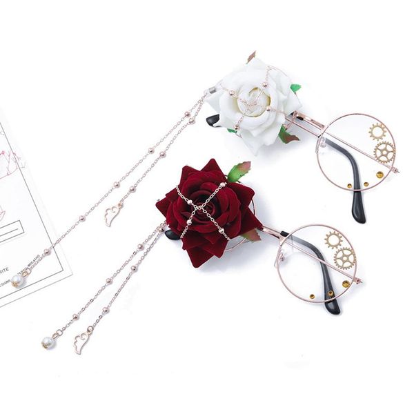 

fashion party round handmade flower gear long chain spectacles eyeglasses frame