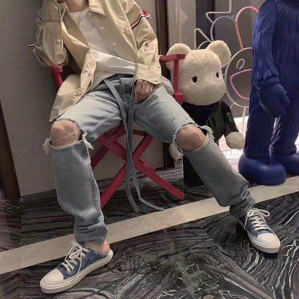 

mens designer jeans fashion washed denim high street blue colour jeans jeans skinny spliced ripped biker denim pants us size