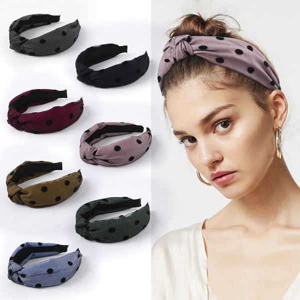 

1pcs women bow headband dot point hair lace fabric hairband knotted hair band headwear for girl jewelry accessories gift, Golden;white