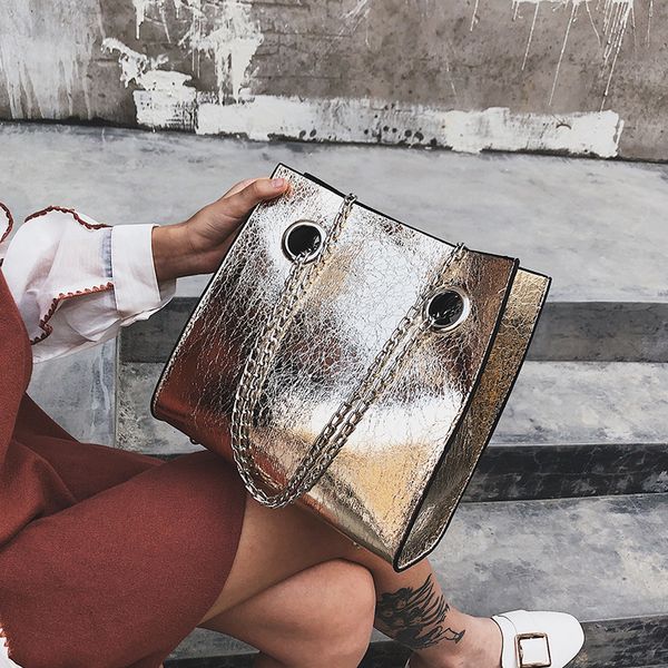 

big tote female bag burst crack shoulder messenger bag pu leather rivet large capacity mobile ladies bags for women