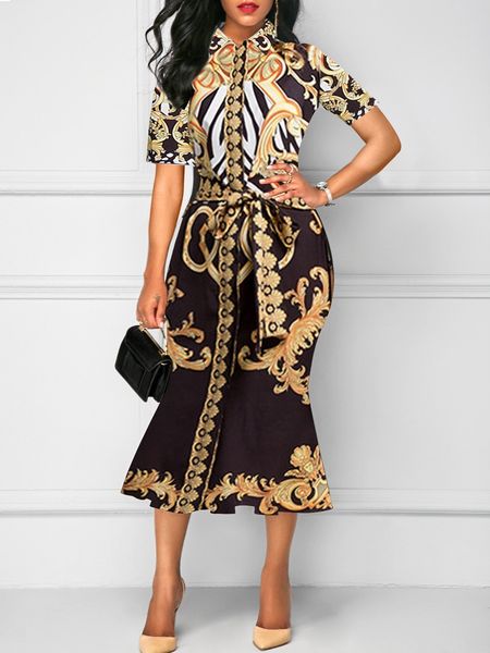 

dress printing lapel package buttocks in longuette, White;black