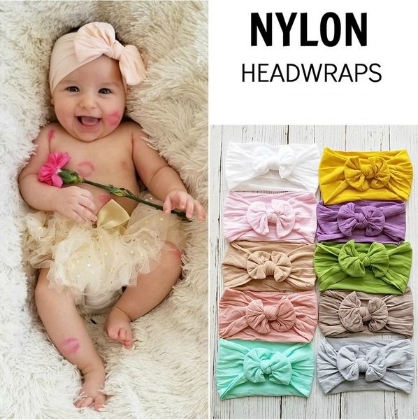 

18 colors turban 2019 new posh girls nylon wide headwraps baby headband bowknot solid children infants headwear girl hair accessories, Silver
