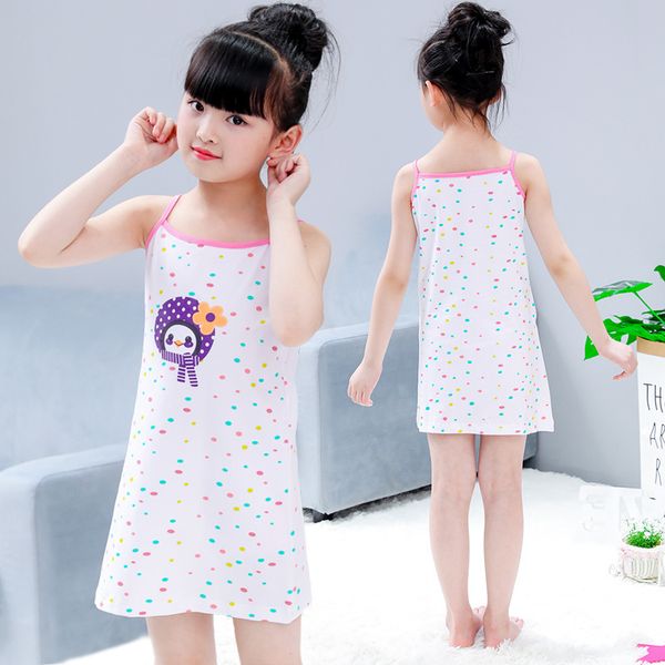 

famli children nightgown princess nightdress girls sleep dresses kids cartoon summer sleeveless pajama kids sleepwear 3y-8y, Blue;red