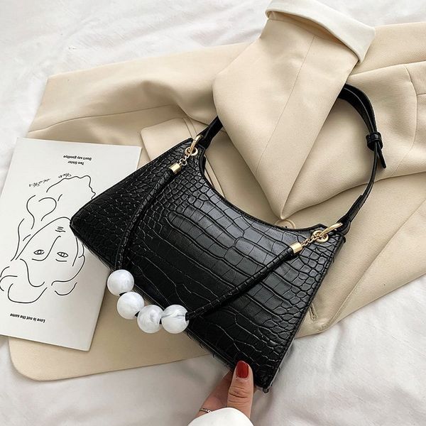 

bead design small pu leather shoulder bags for women 2020 fashion crocodile pattern handbags female good quality totes hand bag