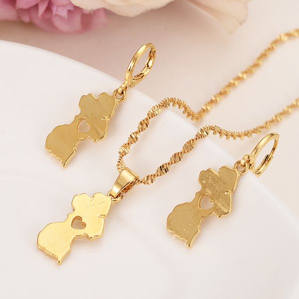 

gold map of guyana pendant necklace earrings women girls boy men party trendy jewelry set gifts kids daily wear, Slivery;golden