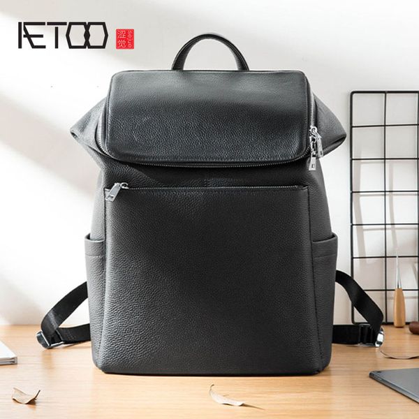 

aetoo мужские сумки на ремне, мужская мода тенденция отдыха и путешествий рюкзак, кожаный мешок компьютера, большой емкости мешок