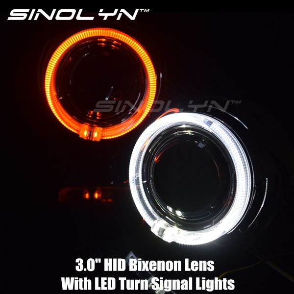 

switchback led angel eyes halo turn signal lights drl 3.0'' hid bi-xenon headlight projector lens h1 h4 h7 headlamp car retrofit
