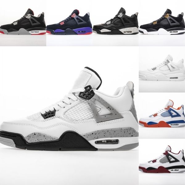 

4 pure money man big size14 designer basketball shoes est iv bred black fashion white cement grey trainers size48 with box