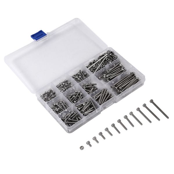 

440pcs / set m3 винты гайки наборы набор из нержавеющей стали с шестигранной головкой торцевые винты и гайки ассортимент + 2 шестигранных кл
