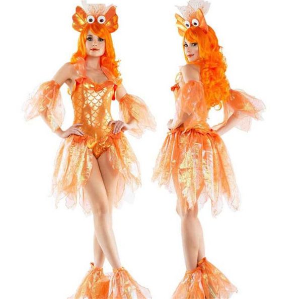 

halloween golden fish costumes women paten mermaid theme party costume halloween classic women cosplay suits, Black;red