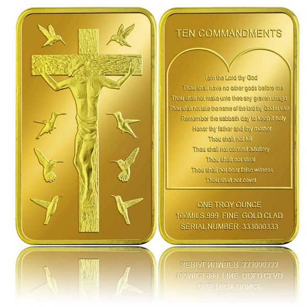 

50pcs/lot 24k Gold Replica .Free shipping 999 Jesus Christ Commandments BULLION Bar ,gold clad coin,challenge gold coins
