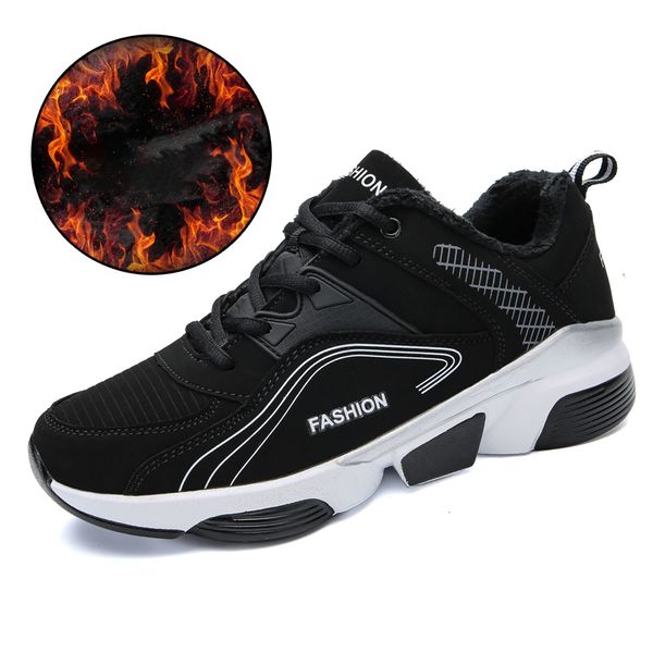 

plus velvet shoes men autumn winter men's casual leather shoes fur warm cotton sneakers for lovers large size 36-48 zapatillas, Black