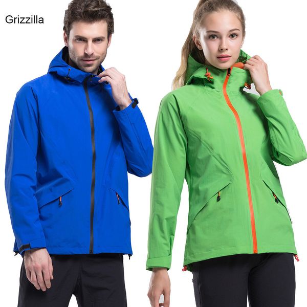 

grizzilla men and women hiking waterproof jacket windbreaker sport coats breathable chaquetas camping windproof jaqueta, Blue;black