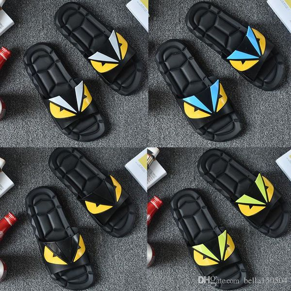 

luxury designer slipper summer eye monster men's shoes flip flops for loose-fitting men beach slippers rubber flip-flops eur 40-45 top, Black