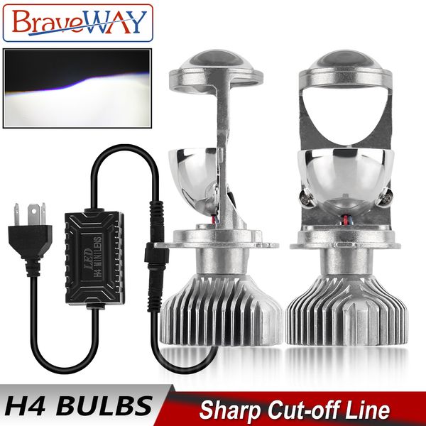 

braveway h4 9003 led mini bi-led projector headlight lens headlamp retrofit diy car styling high low beam lights for motorcycle