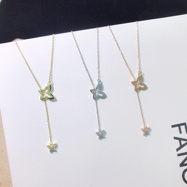 

whole genuine 100% 925 sterling silver butterfly pendant necklaces shiny zirconia active chain choker 18k exquisite jewelry