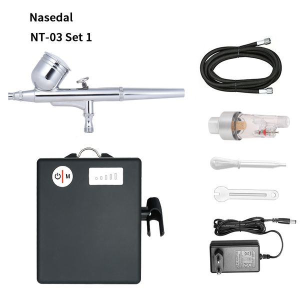 

nasedal nt-03 airbrush gun air compressor kit gravity feed dual action spray gun air brush tools set for paint craft tattoos