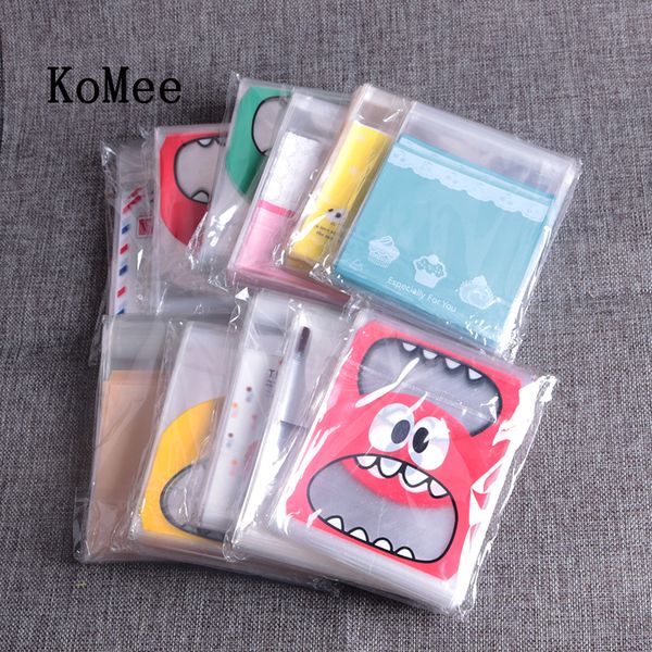 

7x7+3cm 100pcs plastic transparent cellophane jewelry candy cookie bag self adhesive pouch wedding gift necklace packing bags, Pink;blue