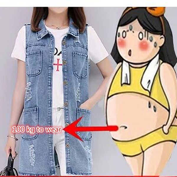 

2018 new spring brand high-quality in hole pockets cowboy vest turn-down collar sleeveless long loose waistcoat women s-5xl, Black;white