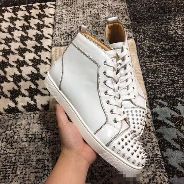 

fashion designer genuine leather with pik spikes red bottom sneaker men women outdoor high casual walking shoes eu35-46, Black