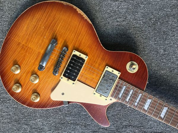 

custom shop lp 100% handmade relic guitar,one piece neck and one piece body, classic #7 lp standard guitar limited issued