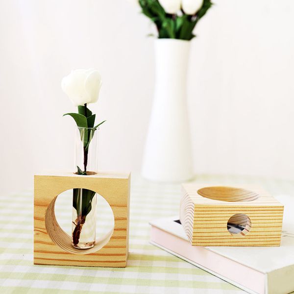 

1set wooden glass tableplant bonsai flower wedding decorative vase with wooden tray home balcony garden decoration