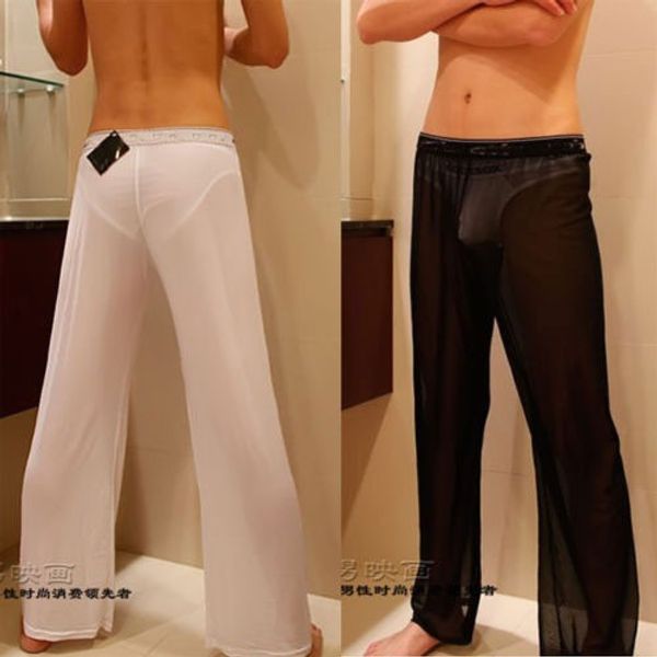 

men's mesh sheer lounge pants long pants black white ing, Black;brown