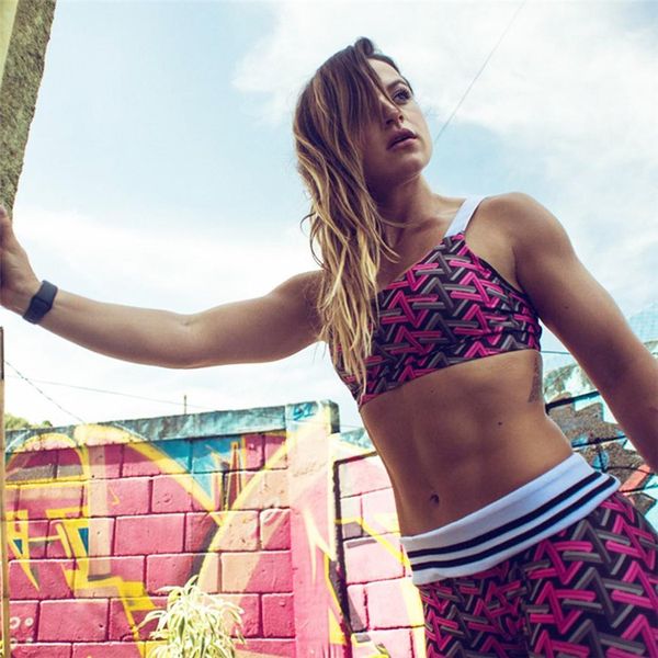 

women o-neck sleeveless high waist floral print fitness casual, sport set bra spring, summer, autumn leggings, White;red