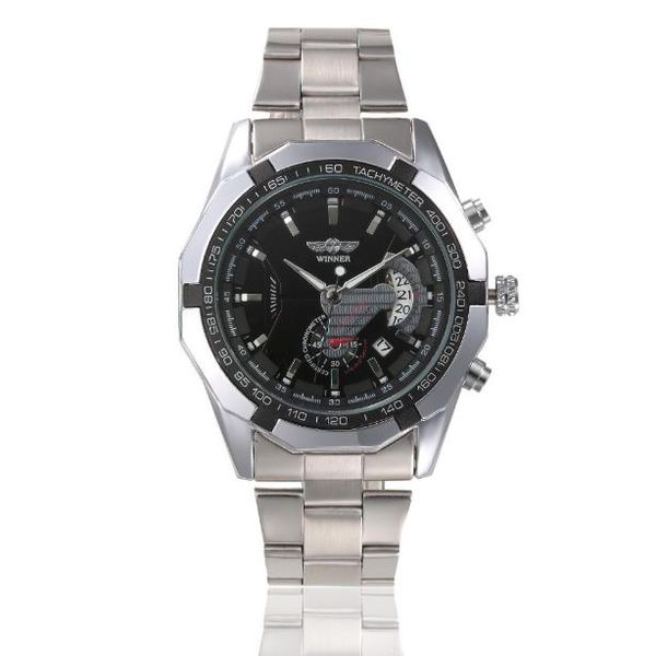 

fashion automatic mechanical watch movement luminous waterproof student watch calendar mechanical steel men's watch folding button, Slivery;brown