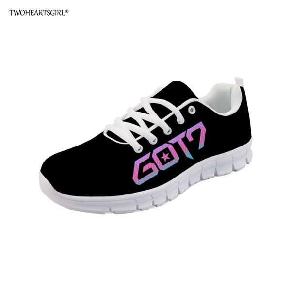 

twoheartsgirl women sneakers kpop got7 printed girls fans comfortable flat shoes casual lace up ladies mesh shoes zapatos korean, Black