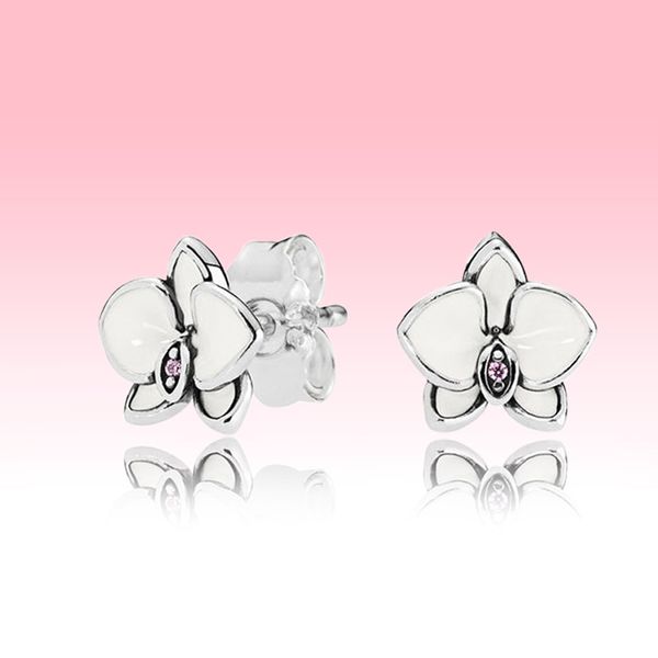 

white magnolia stud earring women summer jewelry for pandora 925 sterling silver flower earrings set with original box set, Golden;silver