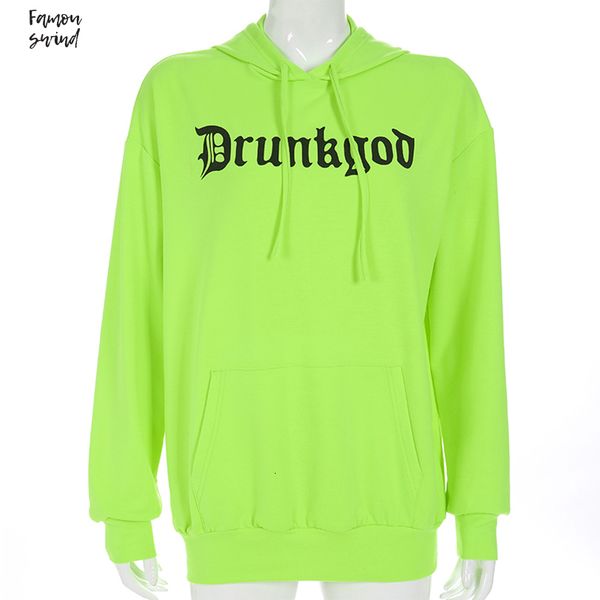

женщины сыпучие длинные печати толстовка мода streetwear с капюшоном fluorescent письмо hoodie весна осень пуловер толстовки перевозка груза, Black