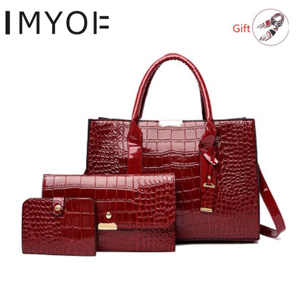 

imyok 2019 new korean fashion female bag 3pcs crocodile pattern women's handbag shoulder bag large capacitytote clutch purse
