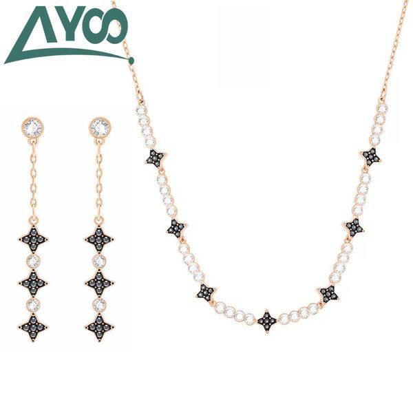 

ayoo new swa classic fashion halve star symbol necklace earring set, Silver