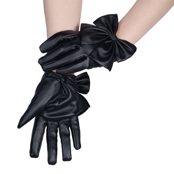 

new fashion mittens women ladies solid black pu butterfly bow wrist soft leather winter gloves outdoors 6c2703, Blue;gray