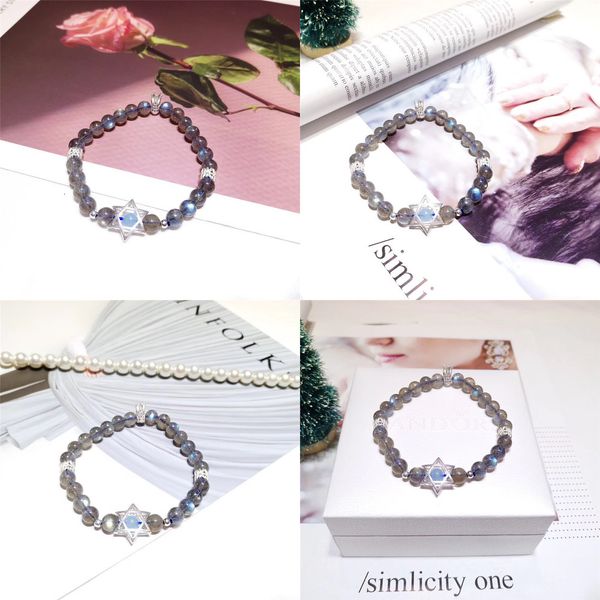 

925 natural pull feldspar moonlight stone bracelet woman s silver set six star diy crystal bracelet bracelet mud lava stone bracelets, Black
