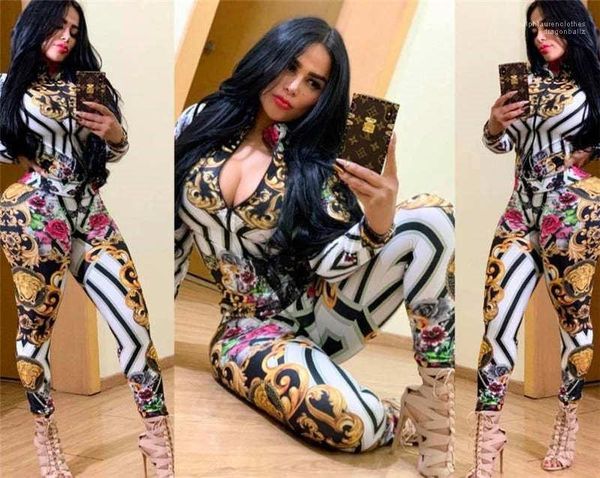 

из двух частей наряды дизайнерские спортивные костюмы роскошные женские 2 шт. наборы модная флора печатных молния шеи тощие женщины, White