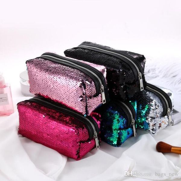 Borse cosmetiche glitterate con paillettes Borsa con paillettes bicolore Borsa cosmetica Borsa per trucco Pochette da donna per feste a sirena