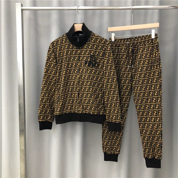 

19aw luxurious brand design fd full ff print tracksuit jacket and trousers sets streetwear sweatshirts outdoor long pants and coat, Gray;blue